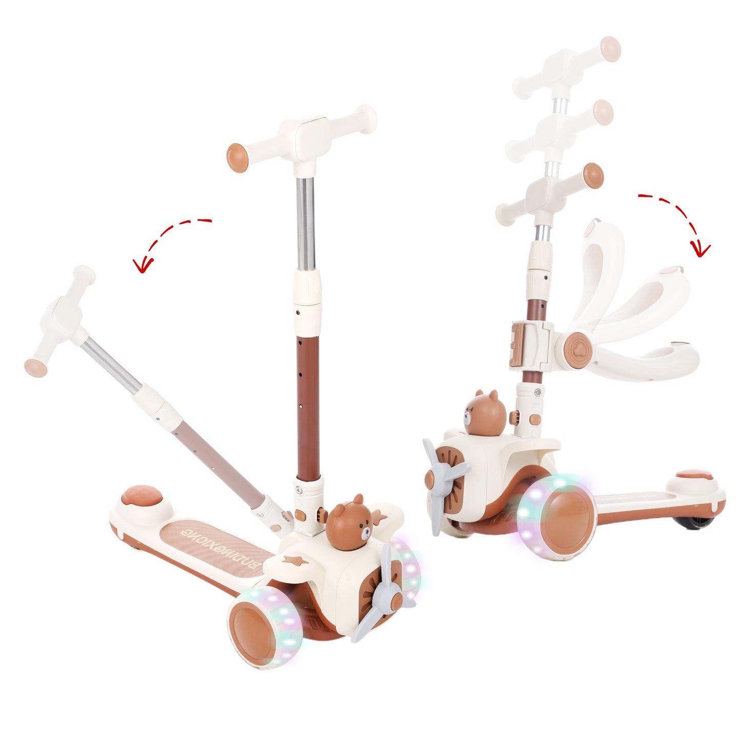 Kids Scooter 3-Wheel Light-up Folding Height Adjustable Kick Scooter for Boys Girls Ages 1-5, Sit or Stand Ride Scooter for Kids Gifts