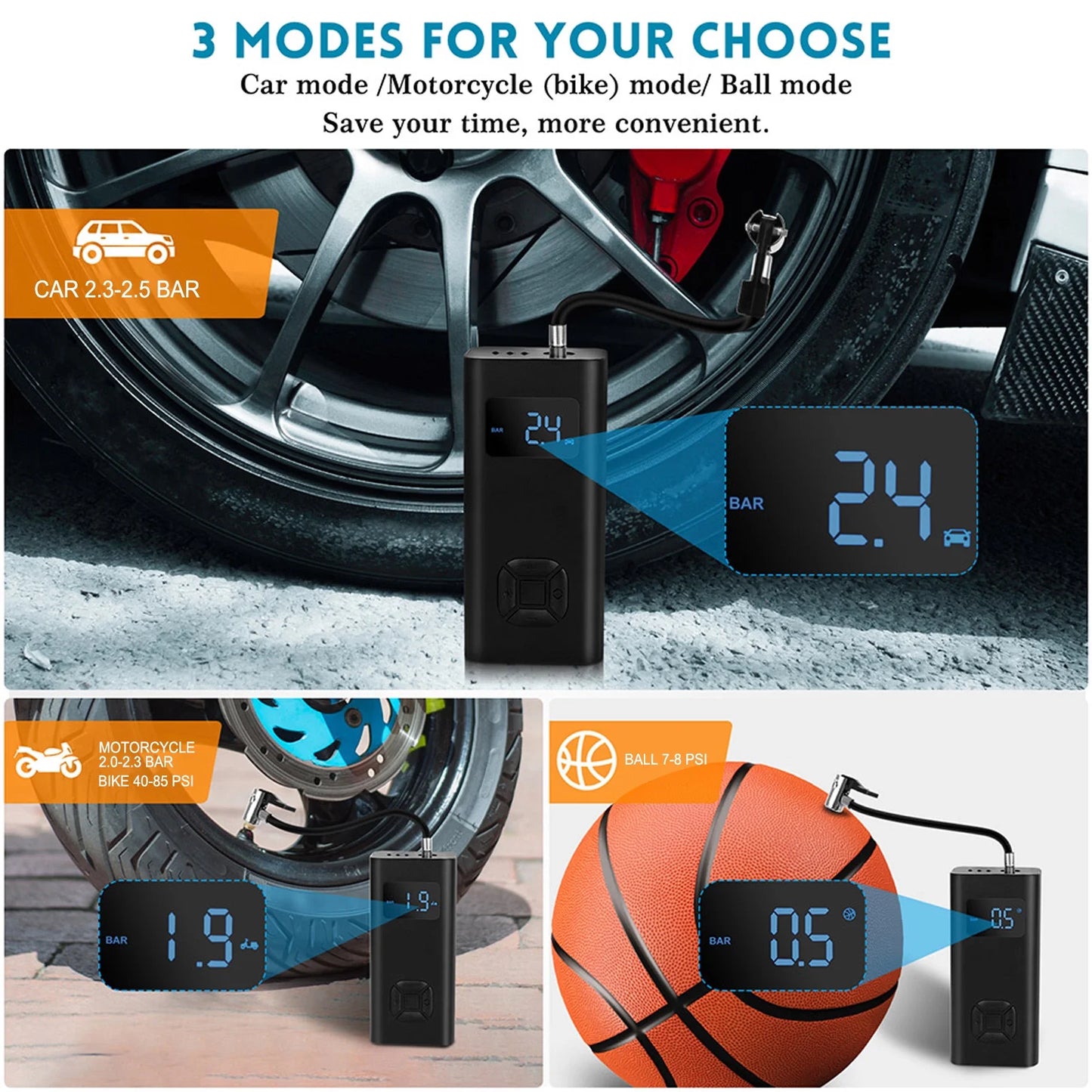Cordless Tire Inflator, 150 Psi Digital Pressure Gauge, 6500mAh Rechagable Battery & LED Light Suitable