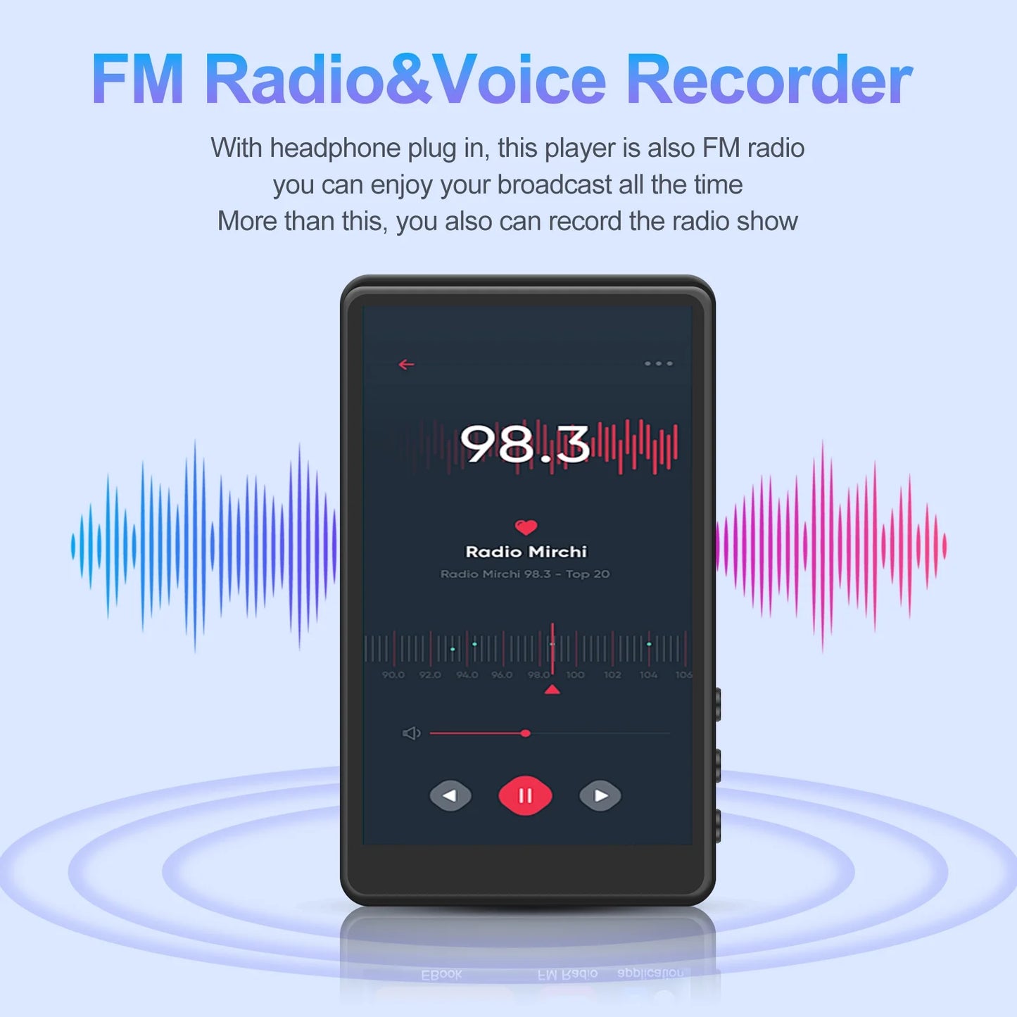 16GB Mp3 Player with Bluetooth, 4.0" Touchscreen Music Player with Speaker, Portable HiFi Sound MP4 MP3 Player with Earphones, Voice Recorder, E-book, Picture, Up to 256 GB, Black