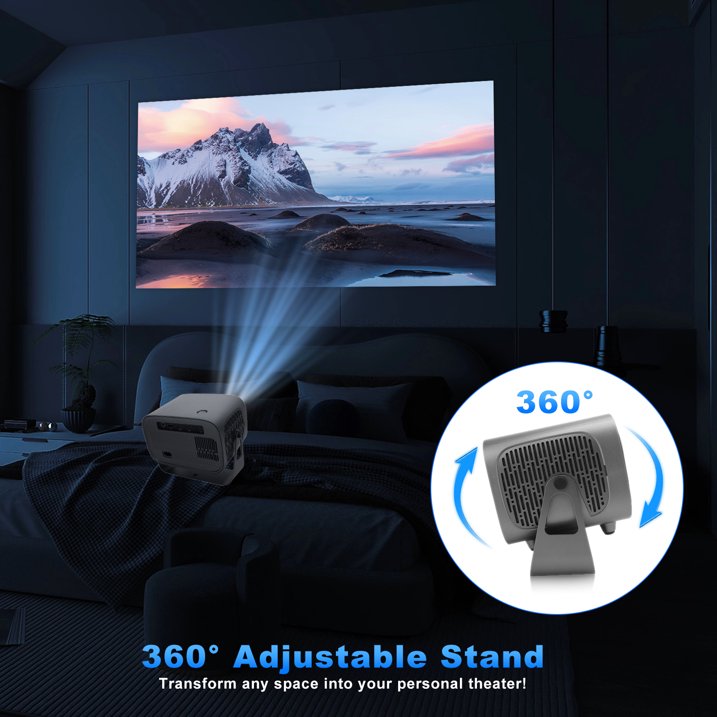 Mini Projector with WiFi and Bluetooth, 4K Support Portable Outdoor Movie Projector with Auto Keystone & 360°Adjustable Stand, 150'' Screen 1080P Proyector Compatible with TV Stick/iOS/Android/Laptop