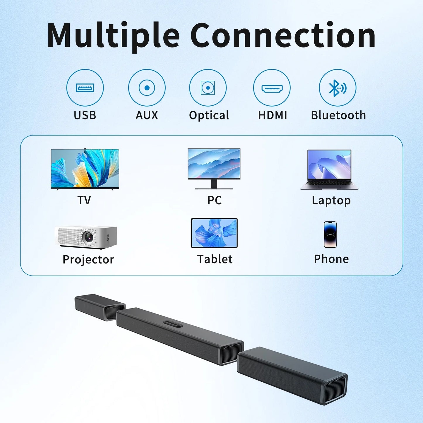 3 in 1 Detachable Sound Bar for TV, 100W Split Soundbars Bluetooth 5.0 Surround Sound System for TV Home Audio 36" Soundbar Speaker, ARC/Optical/AUX Connection & Remote, 6 EQ Modes, Wall Mount