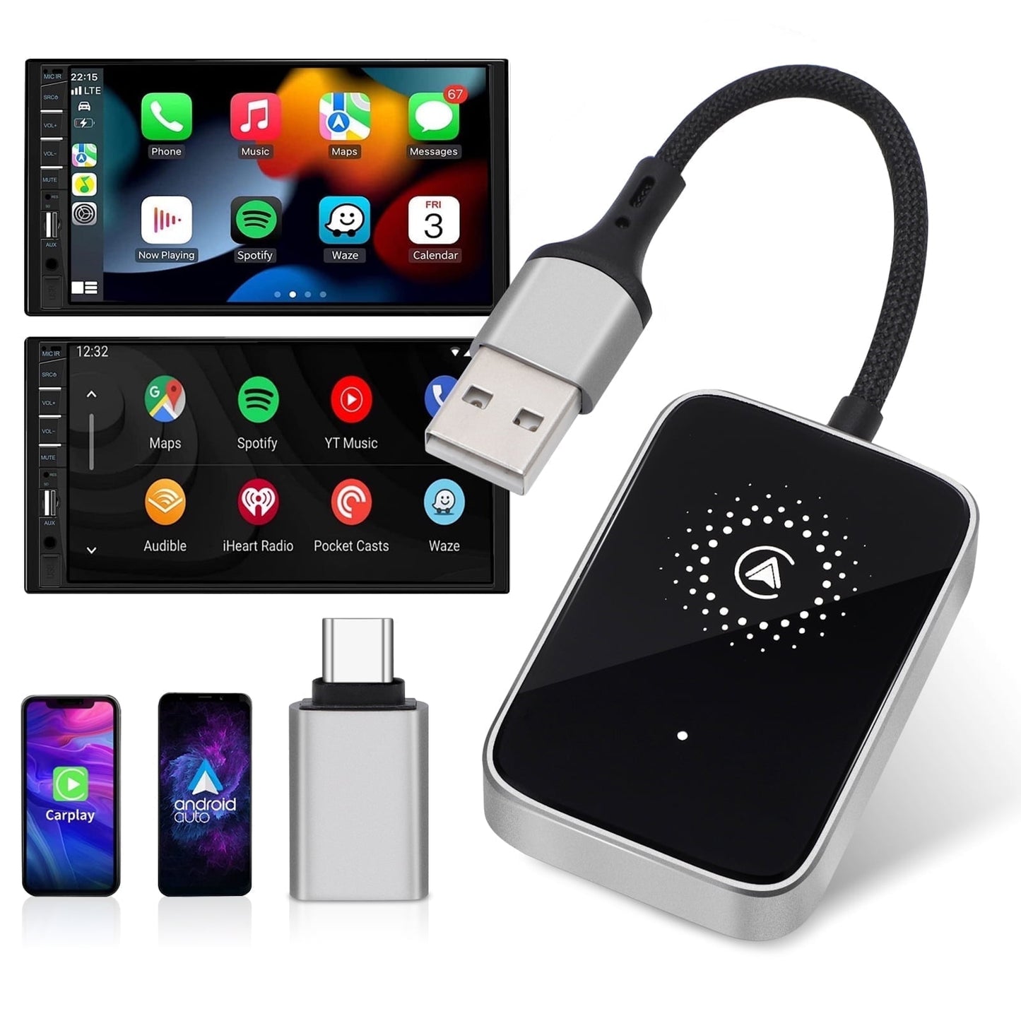 Wireless for Carplay Adapter 2 in 1 Converter Box Converts Wired to Wireless Stable Connection Plug and Play Dongle for Car