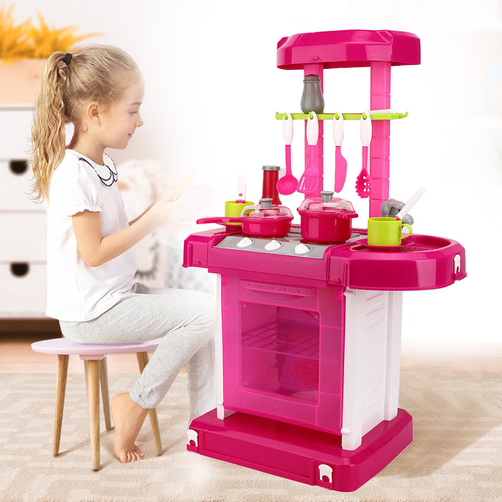MGAXYFF 28pcs Pretend Play Kitchen, 26Inch Kids Kitchen Playset Toys with Real Lights Sounds, Gift for Toddlers Boys Grlis 2+ Years