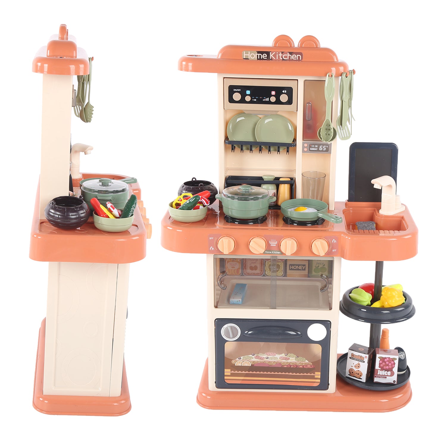 Play Kitchen Set For Kids, 65pcs 28Inch Kids Pretend Play Toy With Real Lights, Lamp,Sounds, Play Sink And Simulation Of Spray for Boys Girls