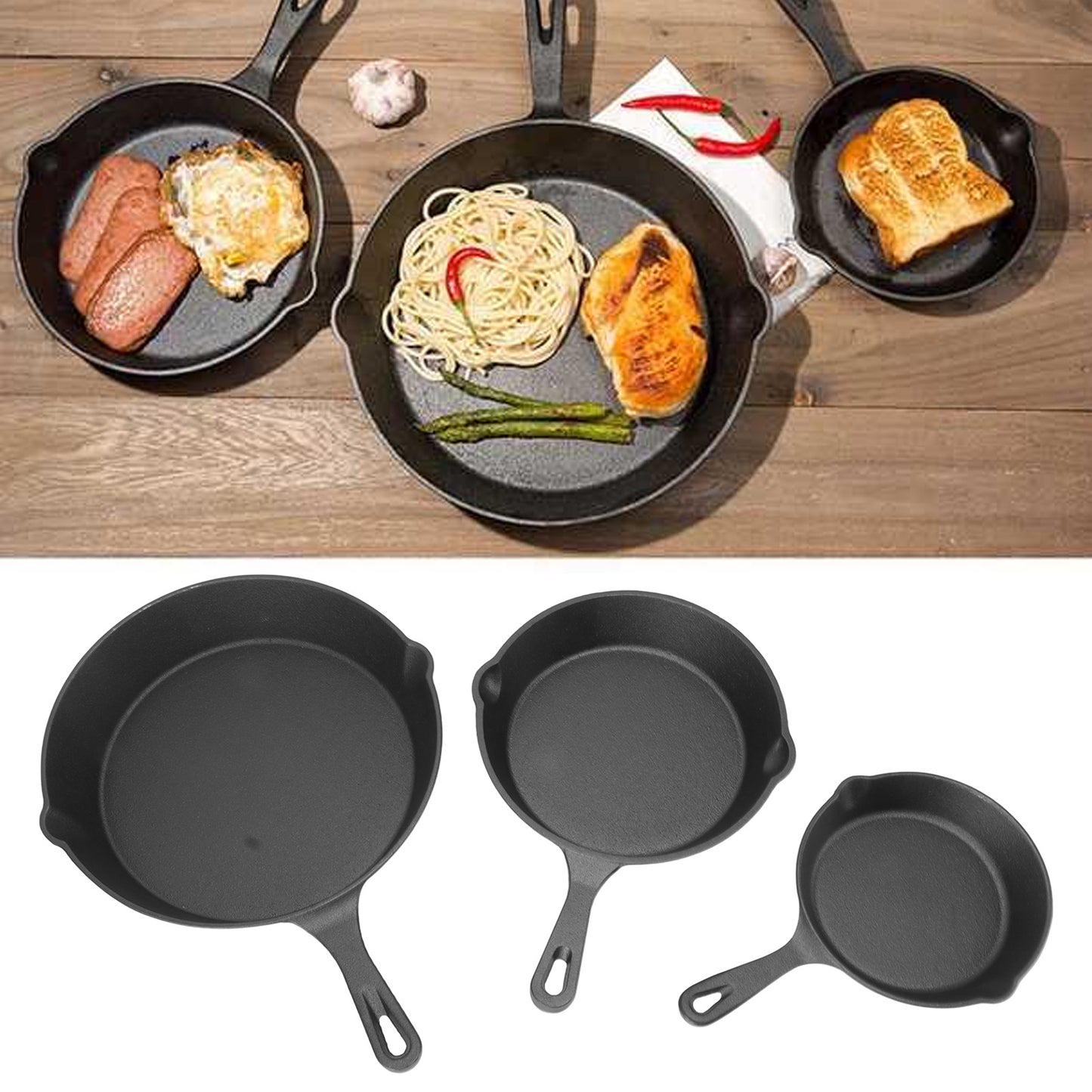 3 Piece Frying Pan Set Cast Iron Prevent Stick Multifunction Mini Fry Egg Pan With Handle For Home 16 20 25cm