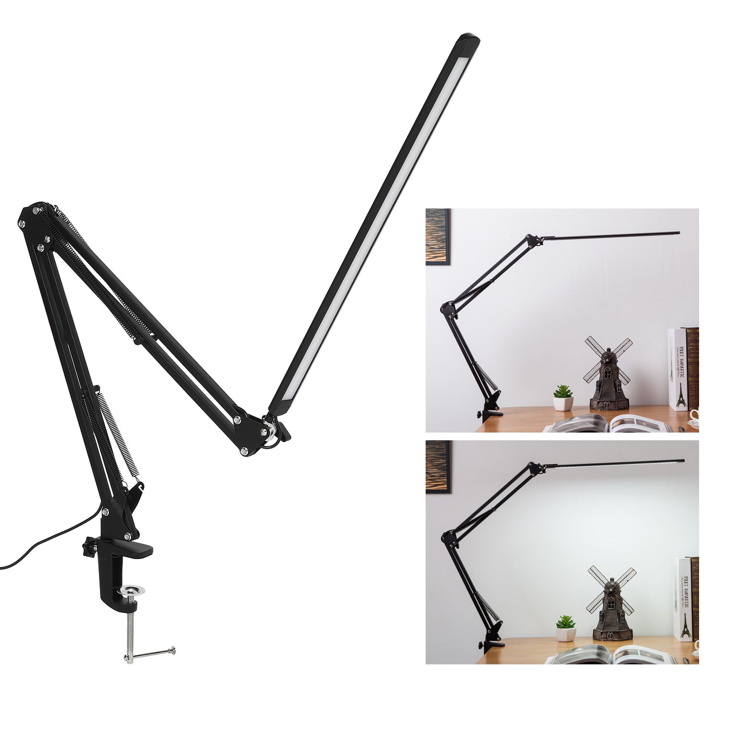 LED Desk Lamp, Adjustable Swing Arm Desk Light With Clamp, 3 Color Modes 10 Brightness Reading Lamp Table Lamps With Memory Function For Home Office