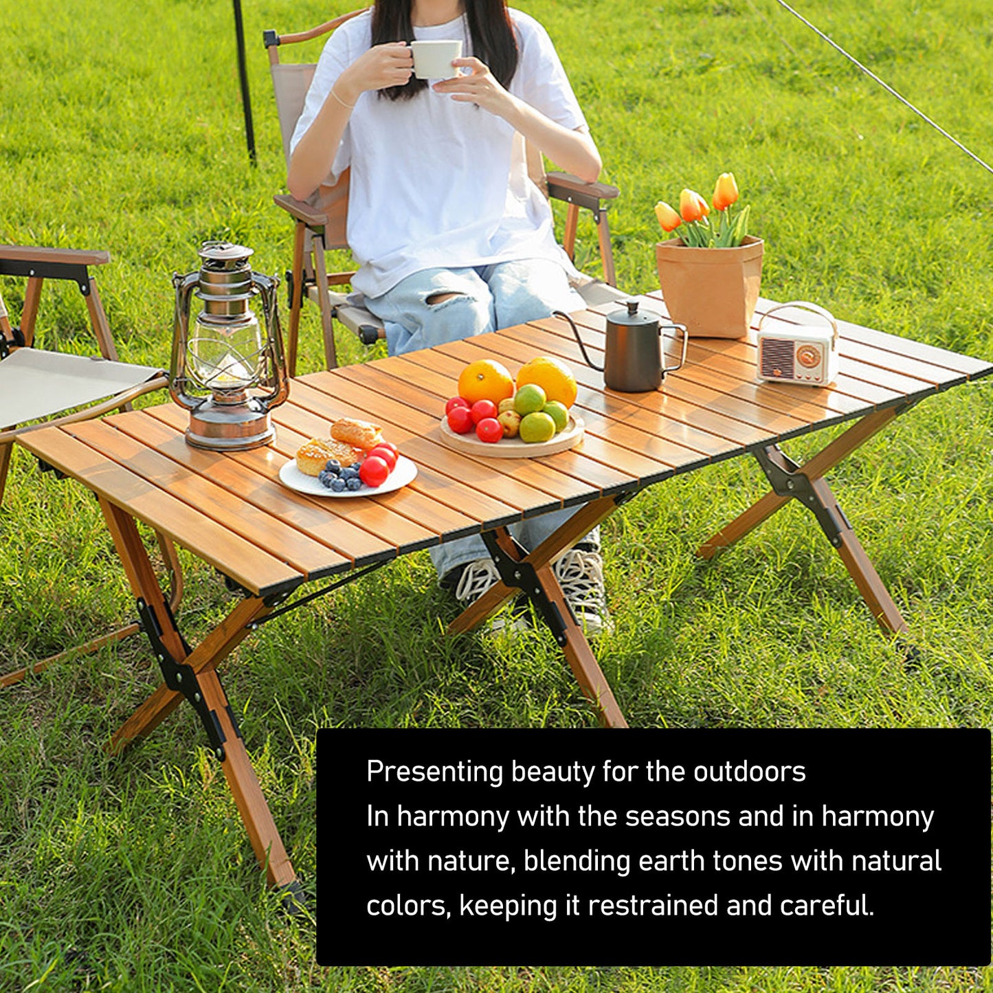 Folding Roll-Top Camping Table 47.2x23.6x17.7in Indoor Outdoor Portable Picnics Table Picnic Beach