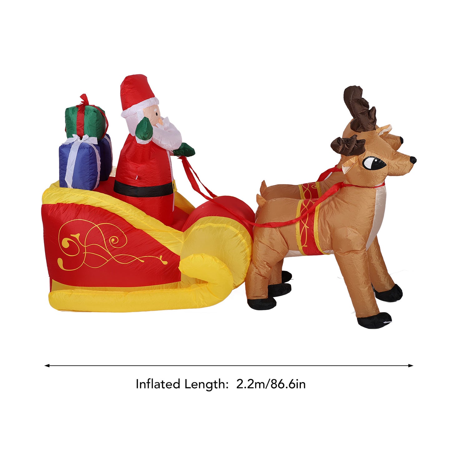 Inflatable Father Christmas On Sleigh with Reindeer 7FT Polyester Fiber Christmas Blow Up Yard Decoration