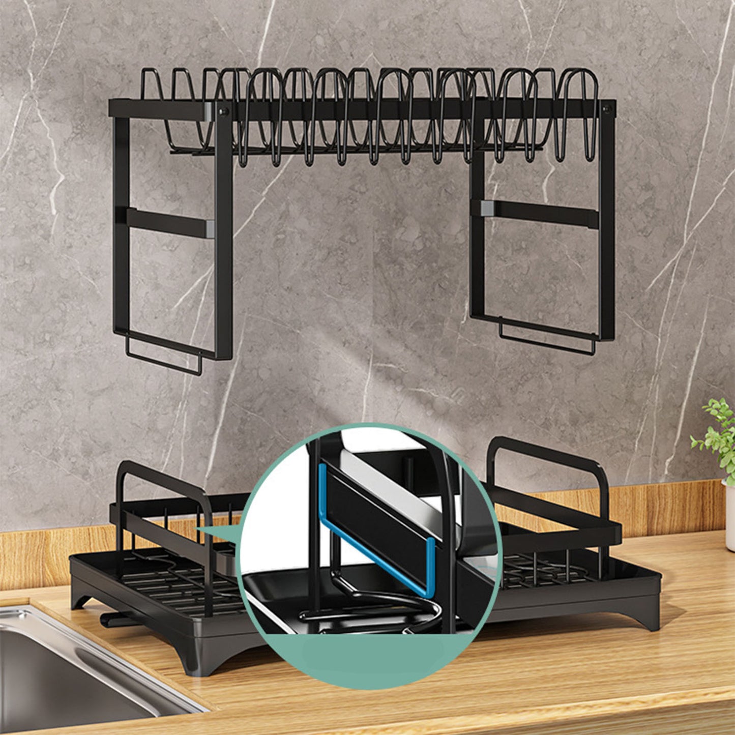 Dish Rack for Kitchen Counter, Dish Drying Rack with Dish Drainer, Stainless Steel Dish Rack Drain Set with Utensil Holder, Cutting Board Holder, Kitchen Dishes Organizers