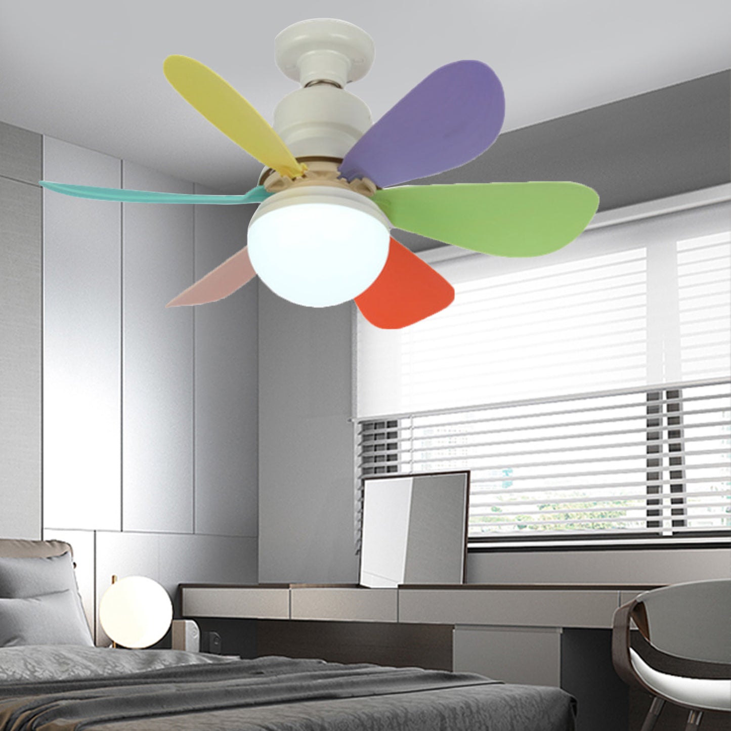 Socket Ceiling Fan Light With Remote, 20.5”Screw Ceiling Fans With Lights, 6 Blades E26/E27 Base Small Ceiling Fan, Dimmable Ceiling Fan, Multicolor Flat Lamp