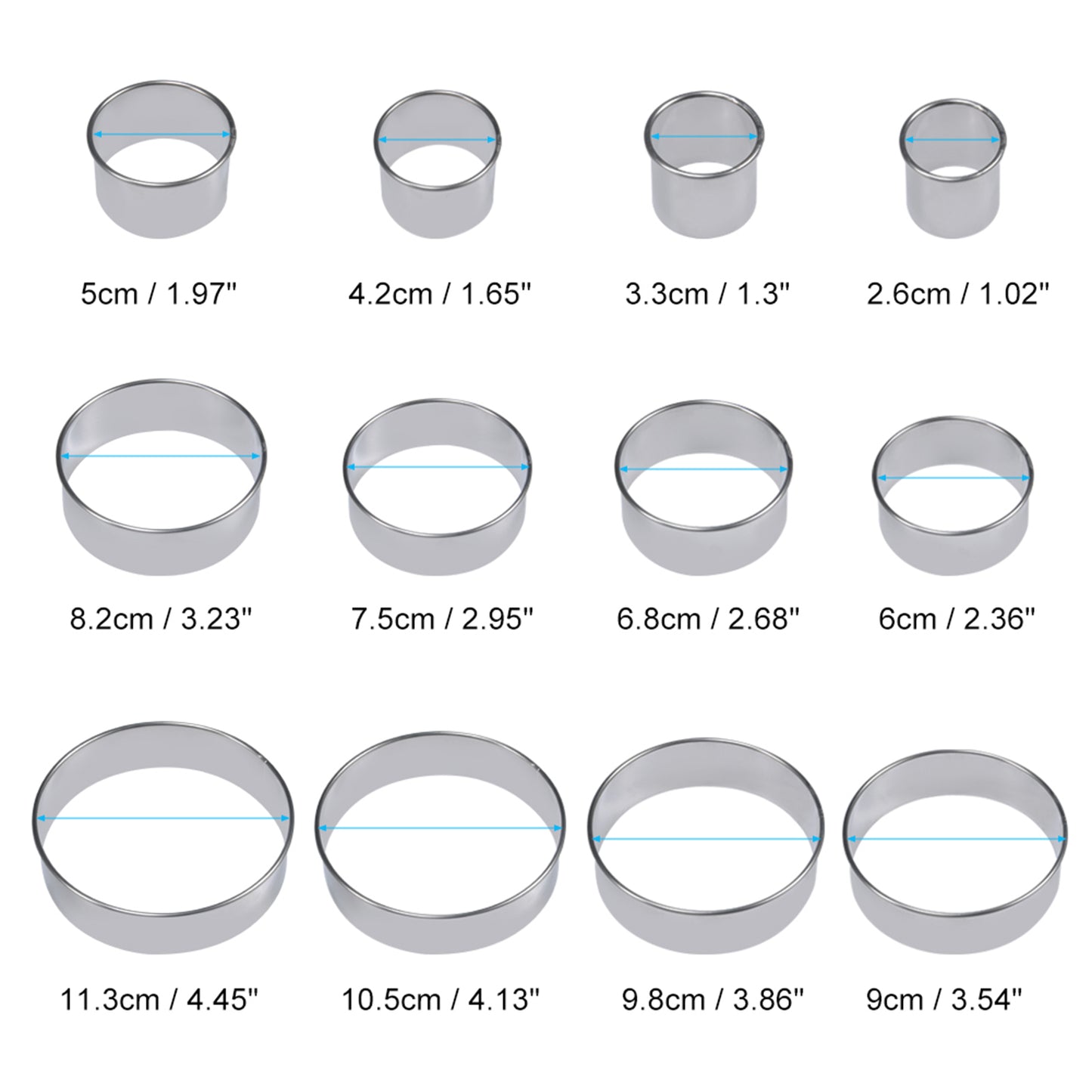 EOTVIA 12 Pcs Donut Hole Cookie Cutter Set for Baking, Graduated Doughnut Round Cookie Cutters, Metal Scone Circle Cookie Cutters for Frying, Biscuits Rings Molds for Cooking Cake(1-4.4 Inch)