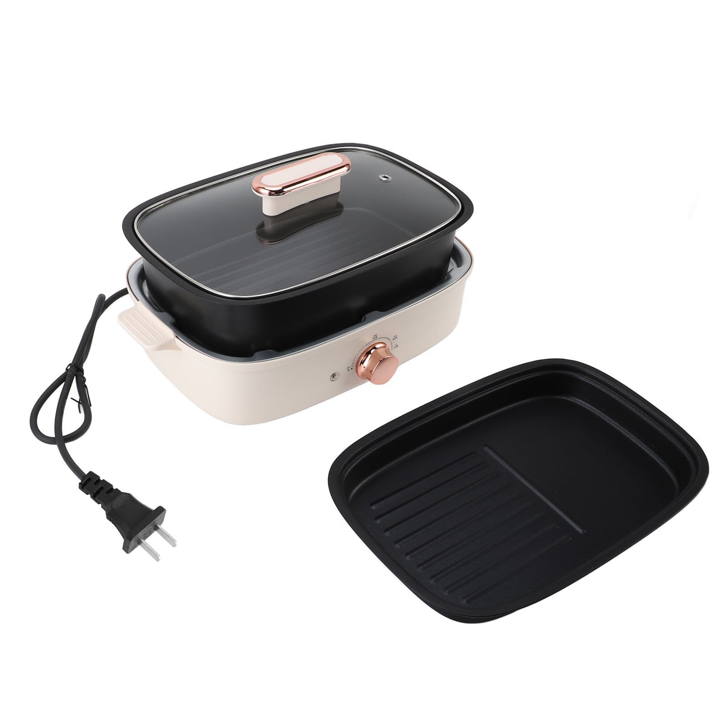 1200W Electric Shabu Pot, Multifunctional Electric Frying Pan For Cooking With 2pcs Plates