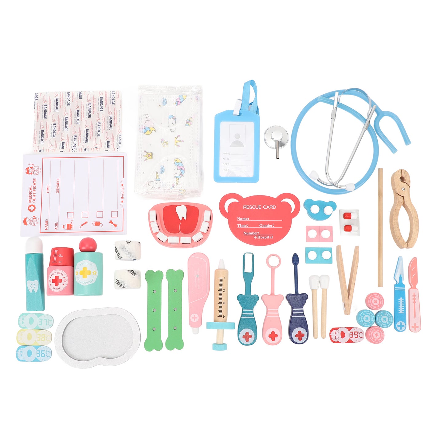 Kids Doctor Kit 50-Piece Wooden Pretend Play Doctor Playset with Carrying Case Stethoscope Pretend Role Play Medical Kit Toy for Toddlers Boys Girls 3 4 5 Years Old