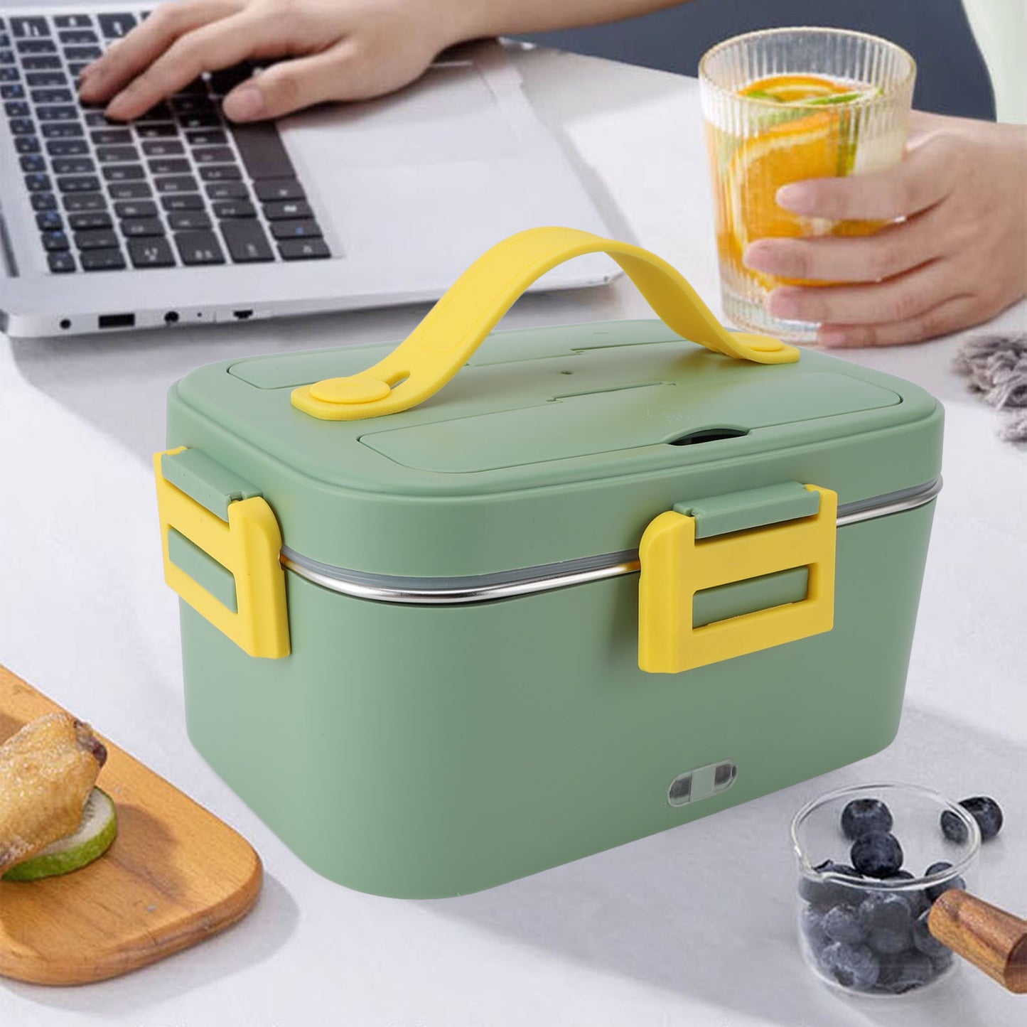 Electric Lunch Box Food Heater, Portable Food Warmer, Hot Lunch Warmer Heated Lunch Box For Adults, 75W 1.8L 12V-24V 110V Stainless Steel Container Portable Food Heater,Green