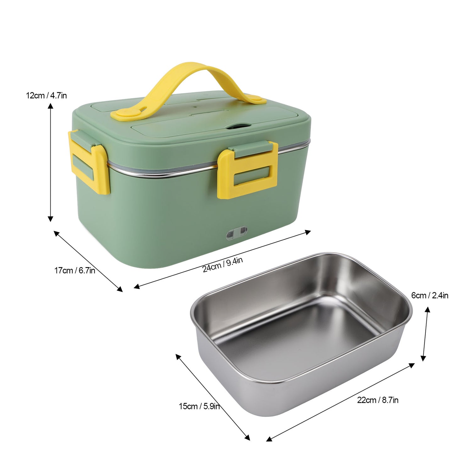 Electric Lunch Box Food Heater, Portable Food Warmer, Hot Lunch Warmer Heated Lunch Box For Adults, 75W 1.8L 12V-24V 110V Stainless Steel Container Portable Food Heater,Green