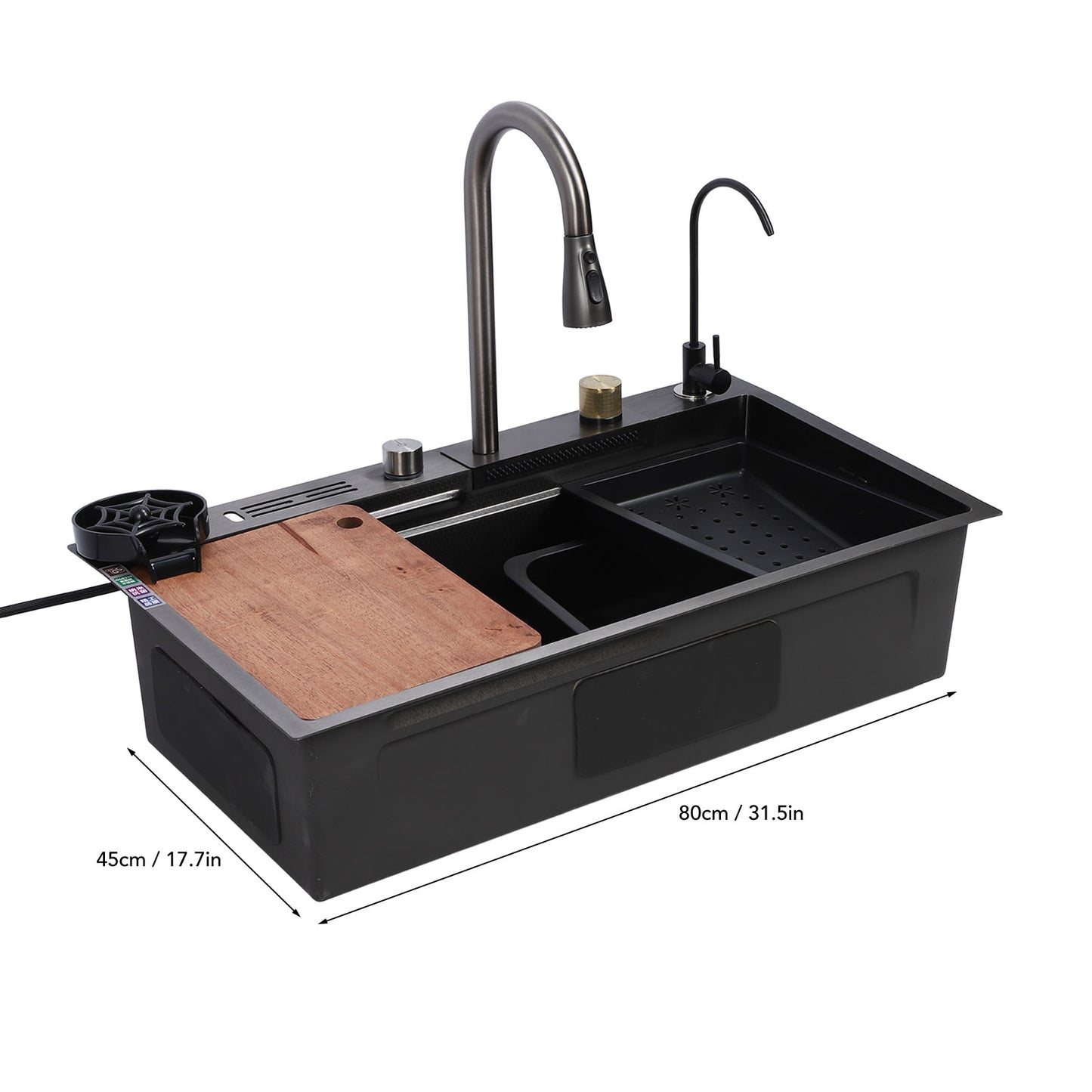 Waterfall Kitchen Sink, Single Bowl Drop in Kitchen Sink with Pull-Out Faucet and Multiple Accessories - 31.5×17.7×8.3 inch