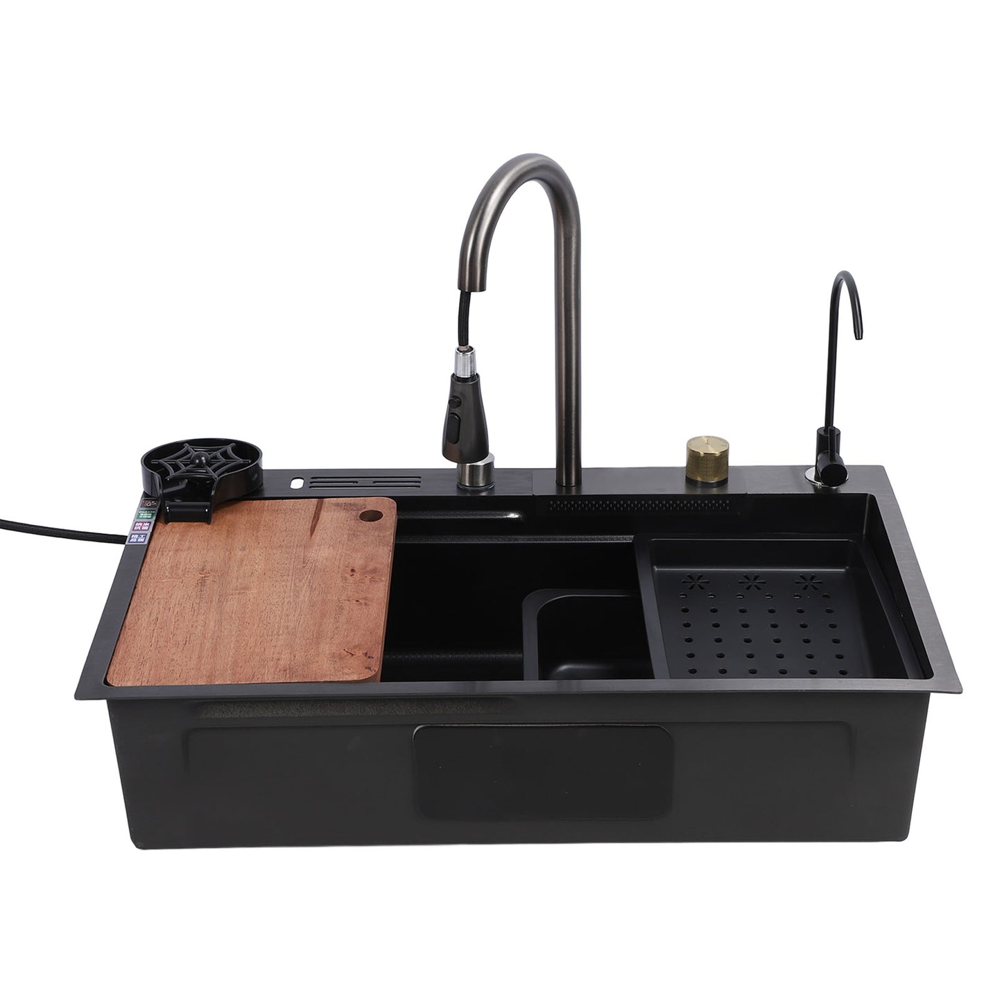 Waterfall Kitchen Sink, Single Bowl Drop in Kitchen Sink with Pull-Out Faucet and Multiple Accessories - 31.5×17.7×8.3 inch