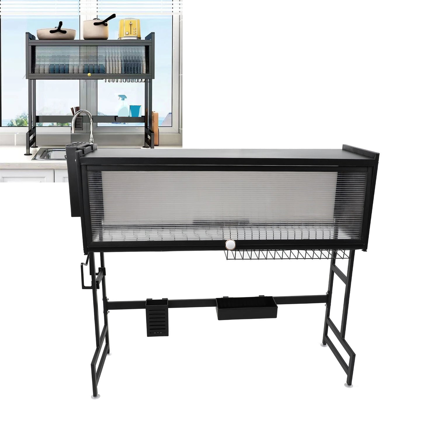 Over The Sink Dish Drying Rack 3 Tier Large Dish Rack Metal Over The Counter Dish Drying Drainer Rack For Kitchen Sink Shlef With Cover
