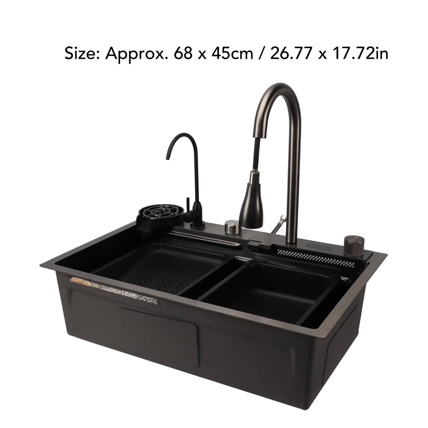 Waterfall Kitchen Sink, 26.77" Single Bowl Drop In Kitchen Sink with Pull-Out Faucet, Thickened Stainless Steel Digital Display Kitchen Sink