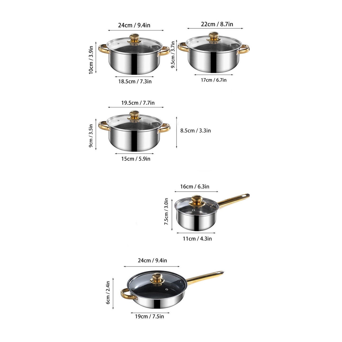 Stainless Steel Cookware Set, 9 Pcs Nonstick Cookware Set, Kitchen Pots And Pans Set With Glass Lid For Cooking, Dishwasher Safe, Golden