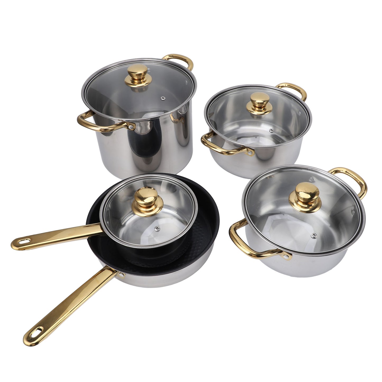 Stainless Steel Pots and Pans Set Ergonomic Golden Handle Multifunctional Cookware Set