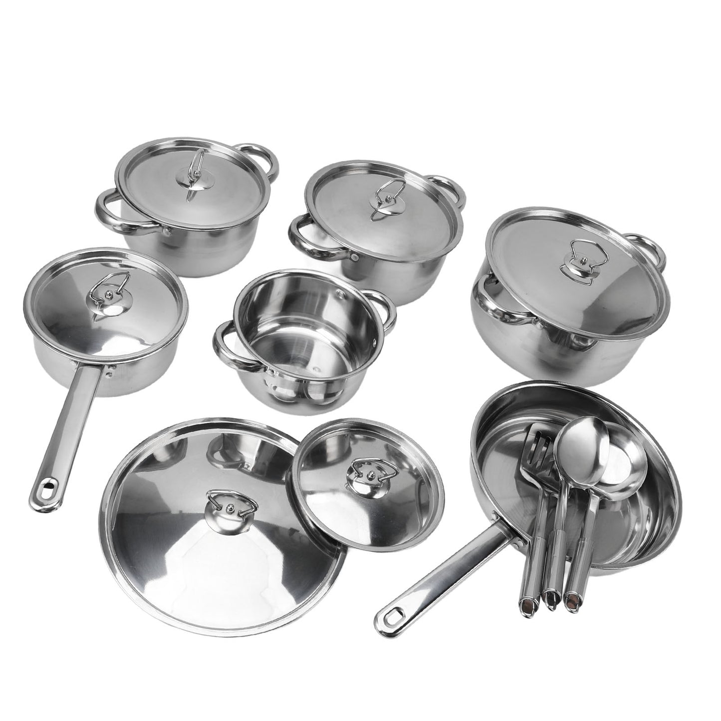 Kitchen Cookware Set Stainless Steel Pots Pans Set with Soup Pot Saute Pan Lids