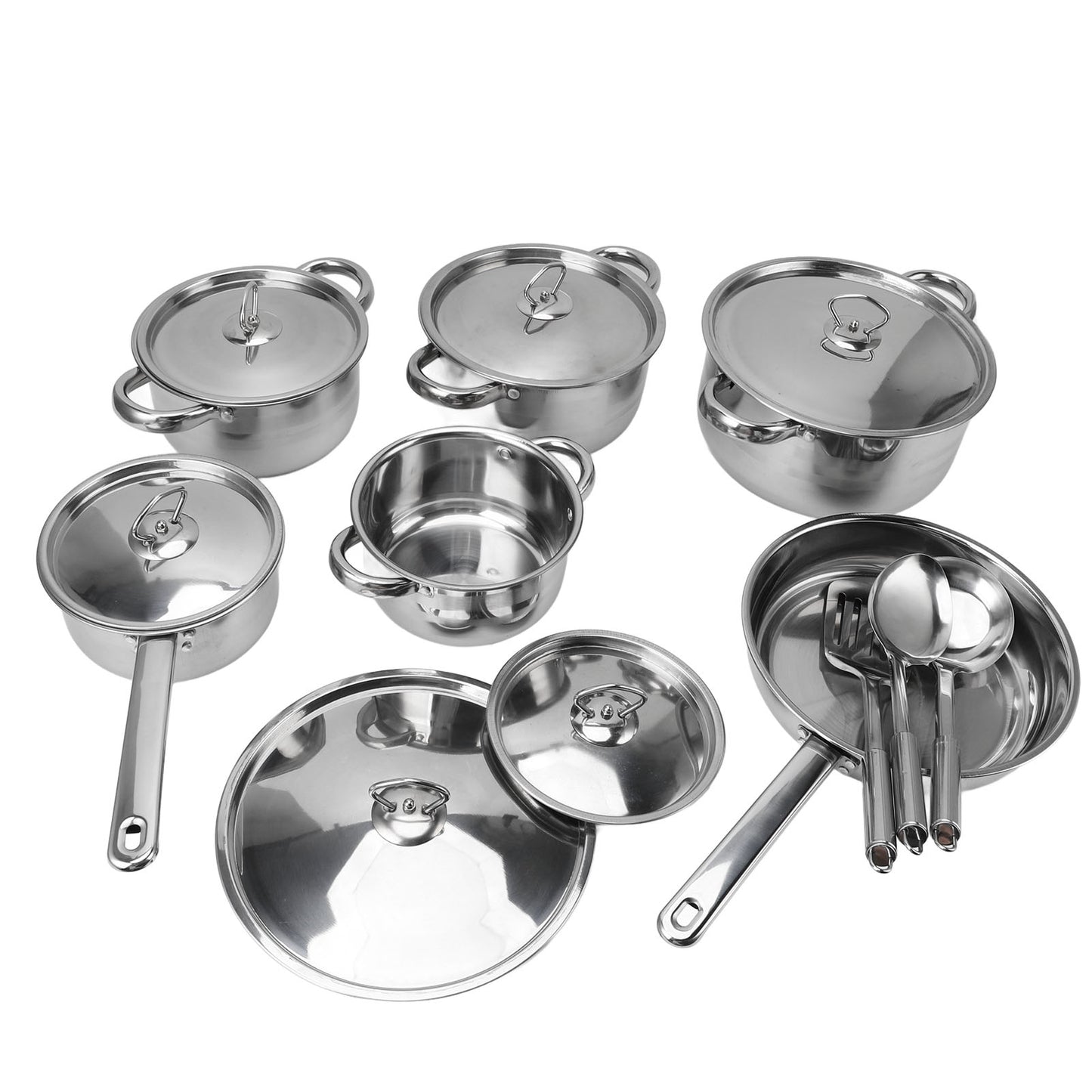 15 Piece Stainless Steel Cookware Set, Stainless Steel Pots And Pans Set With Lids, Dishwasher Safe, Silver
