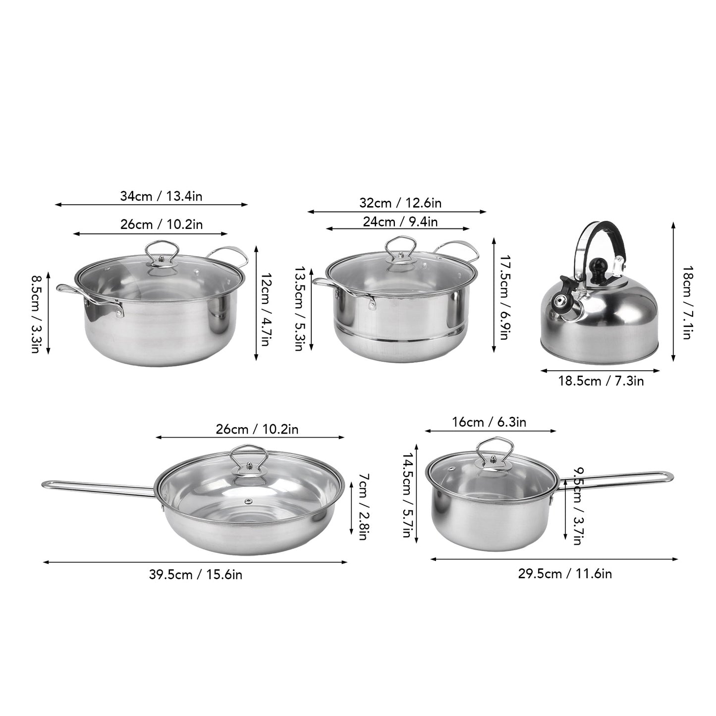 Stainless Steel Cookware Set, 14 Piece Nonstick Cookware Set, Kitchen Pots And Pans Set With Glass Lid For Cooking, Dishwasher Safe, Silver