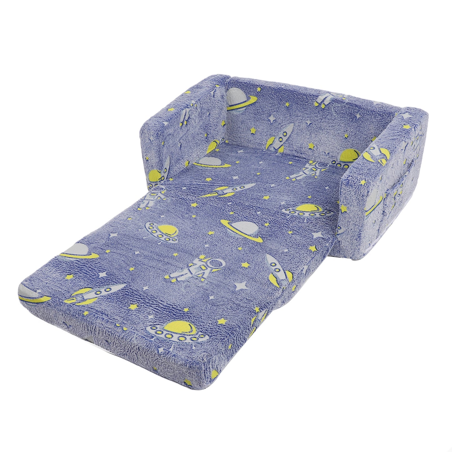 Toddler Couch, Toddler Chair Folding, Kids Couch 2 In 1, Kids Sofa for Playroom-Extra Soft 2 Seats, Glow In The Dark Open Couch, Gifts For Kids, Sleeper For Girls Boys,Blue