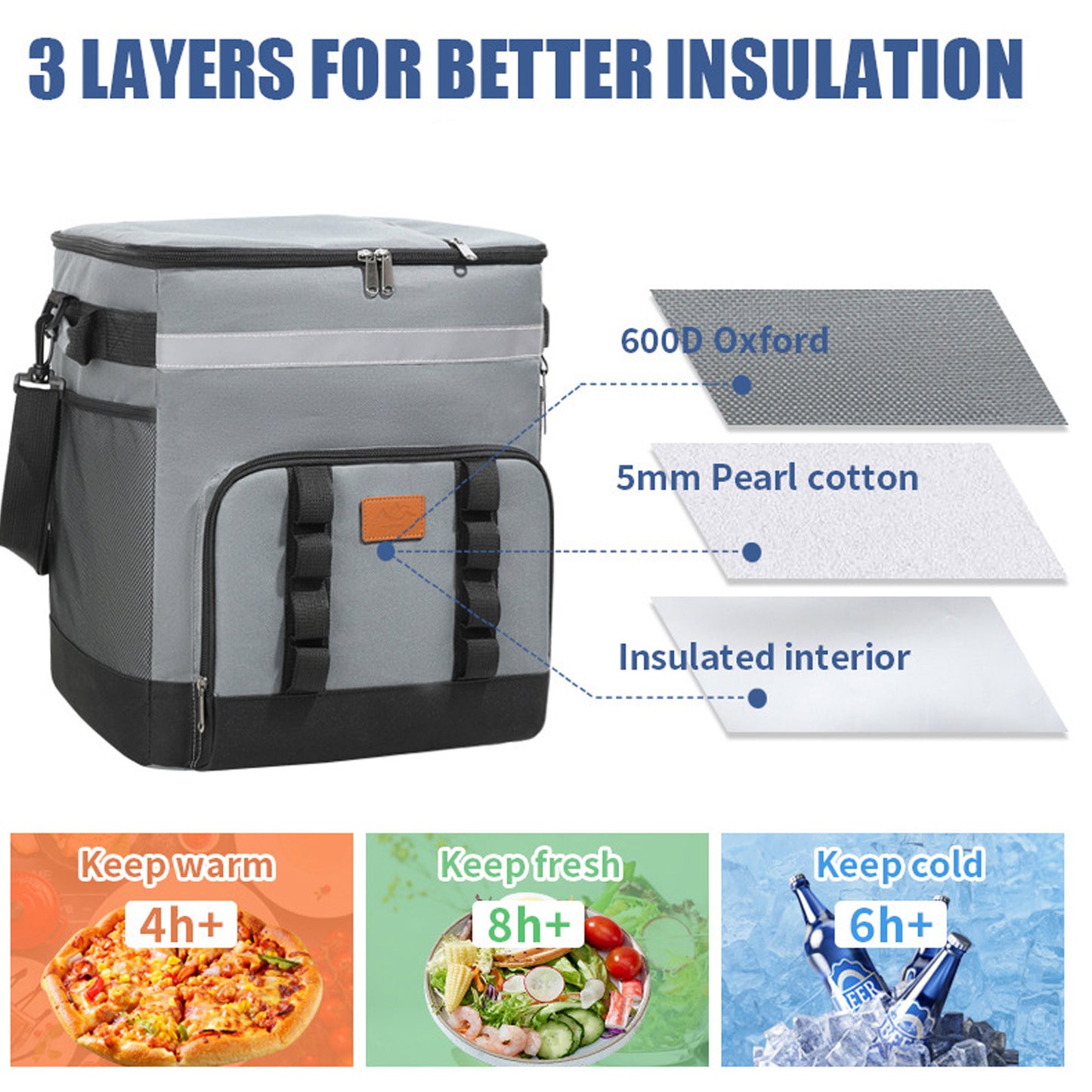Insulated Rolling Cooler, Multipurpose Long Lasting Insulation Waterproofing Multi Compartment 35L Large Capacity Cooler On Wheels For Camping Beach