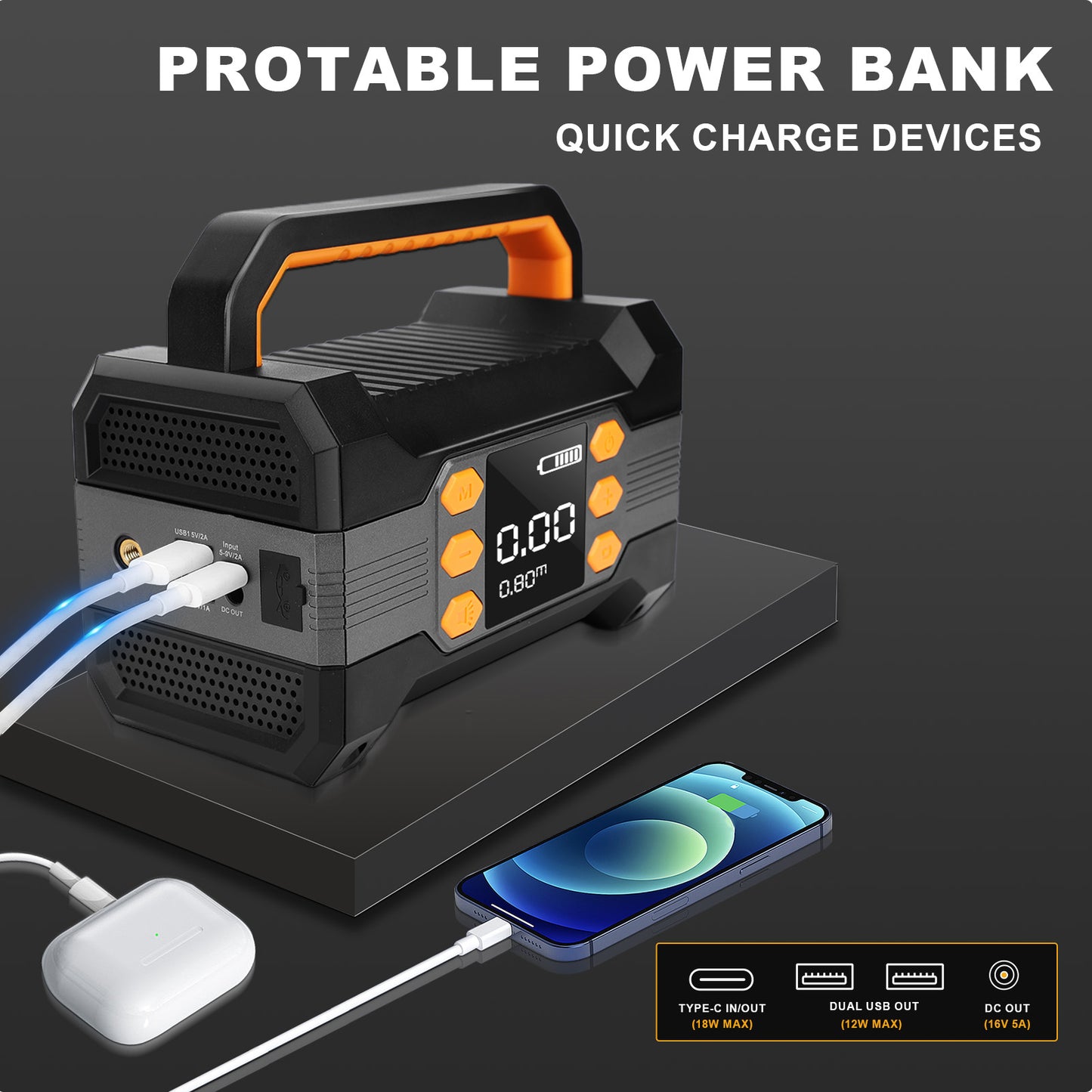 Car Jump Starter With Air Compressor,5000A Paek 20000mAh Car Battery For All Gas/12L Diesel Engine, 12V Jump Box Battery Jumper With 150 PSI Tire Inflator Air Pump & LED Light
