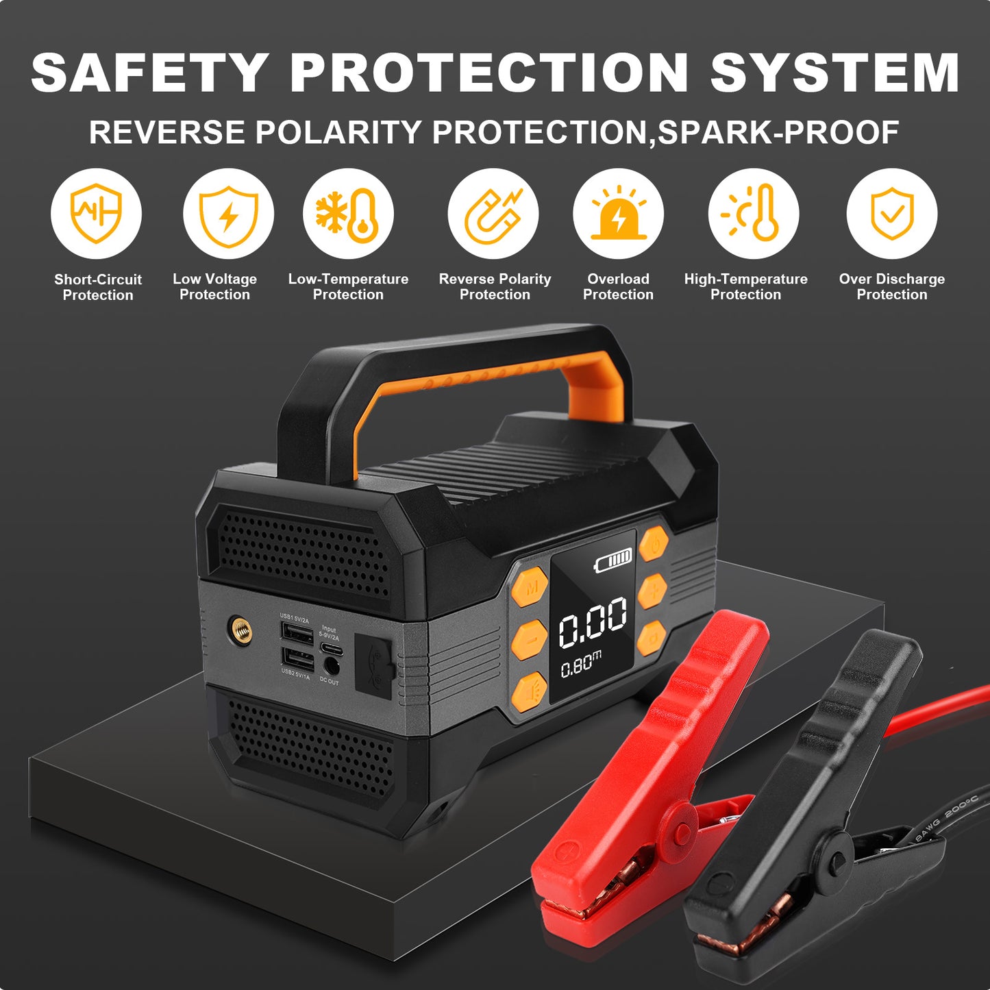 Car Jump Starter With Air Compressor,5000A Paek 20000mAh Car Battery For All Gas/12L Diesel Engine, 12V Jump Box Battery Jumper With 150 PSI Tire Inflator Air Pump & LED Light