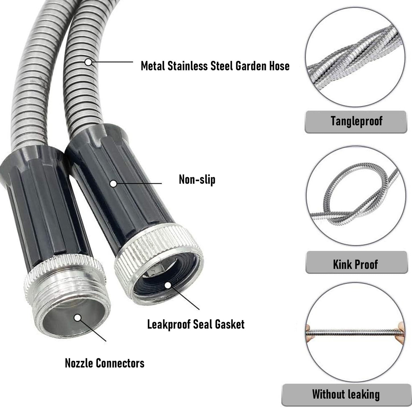 100 FT Garden Hose ,304 Stainless Steel Heavy Duty Water Hose with 7 Function Nozzles No-Kink Rust Proof for Yard Outdoor