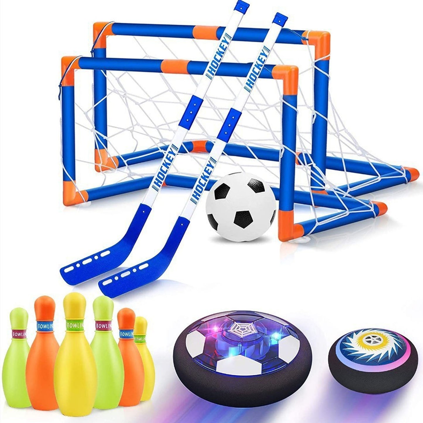 Floating Air Soccer Hockey Ball, Multifunctional Vibrant LED Lights Wide Application 3 In 1 Hover Hockey Soccer Ball Toy Set Music Effects For Street