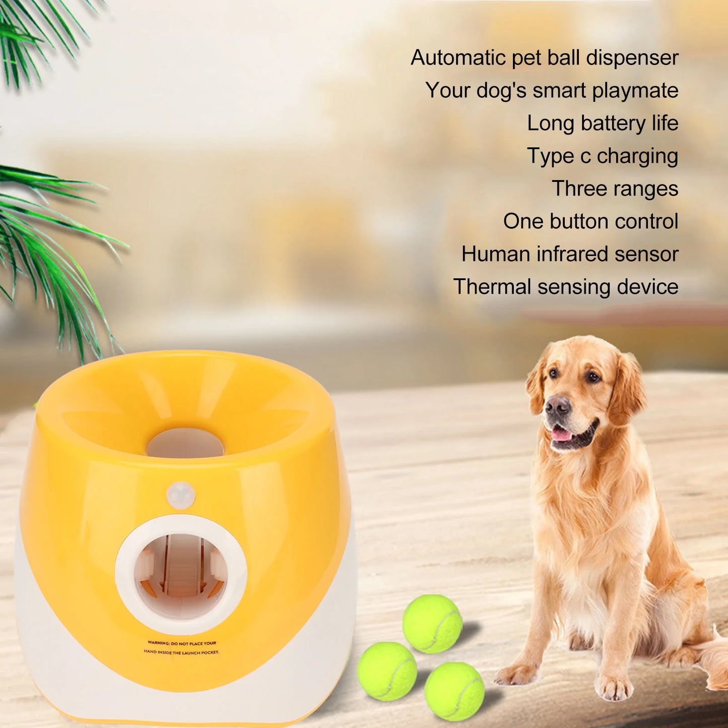 Dog Launcher Automatic Tennis Launcher Pet Throwing Game For Puppies & Small Dogs, 3 Balls Included