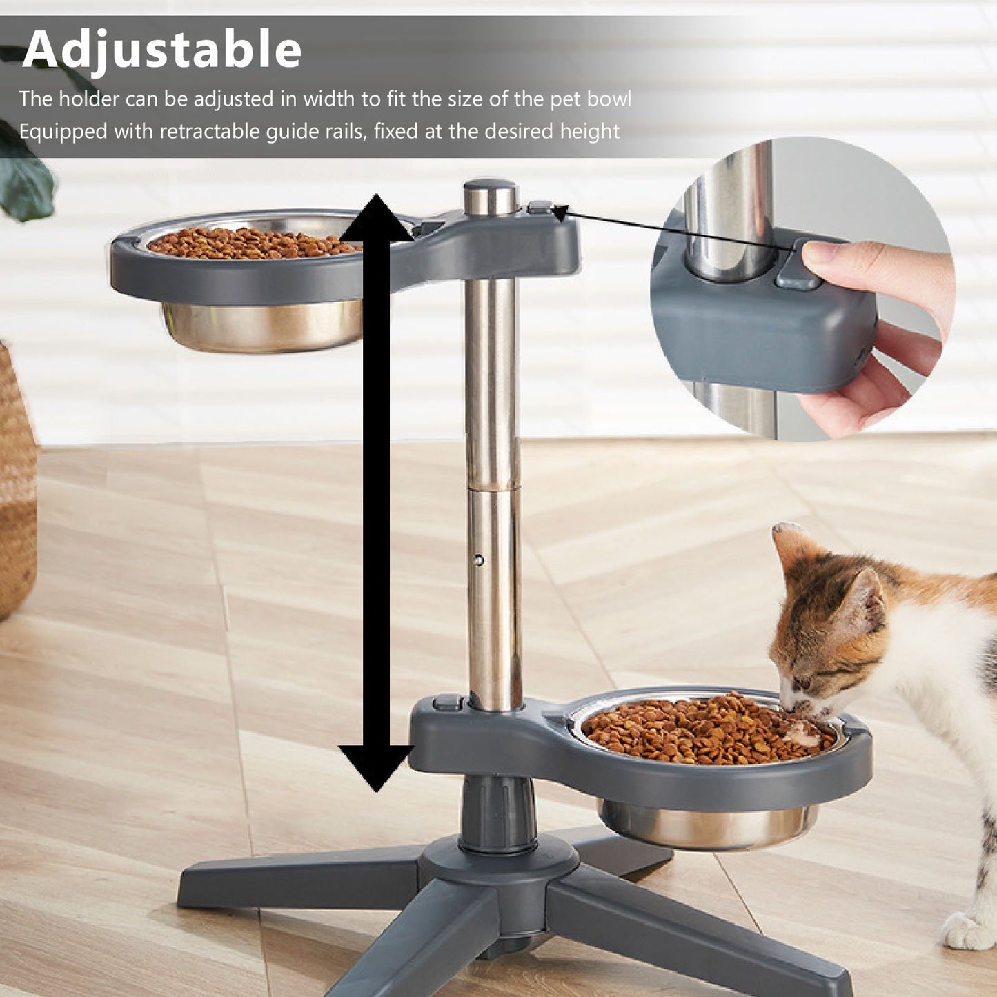 Mgaxyff Elevated Dog Bowl With 2pcs Stainless Steel Bowls Detachable Raised Dog Bowl for Travel (L)