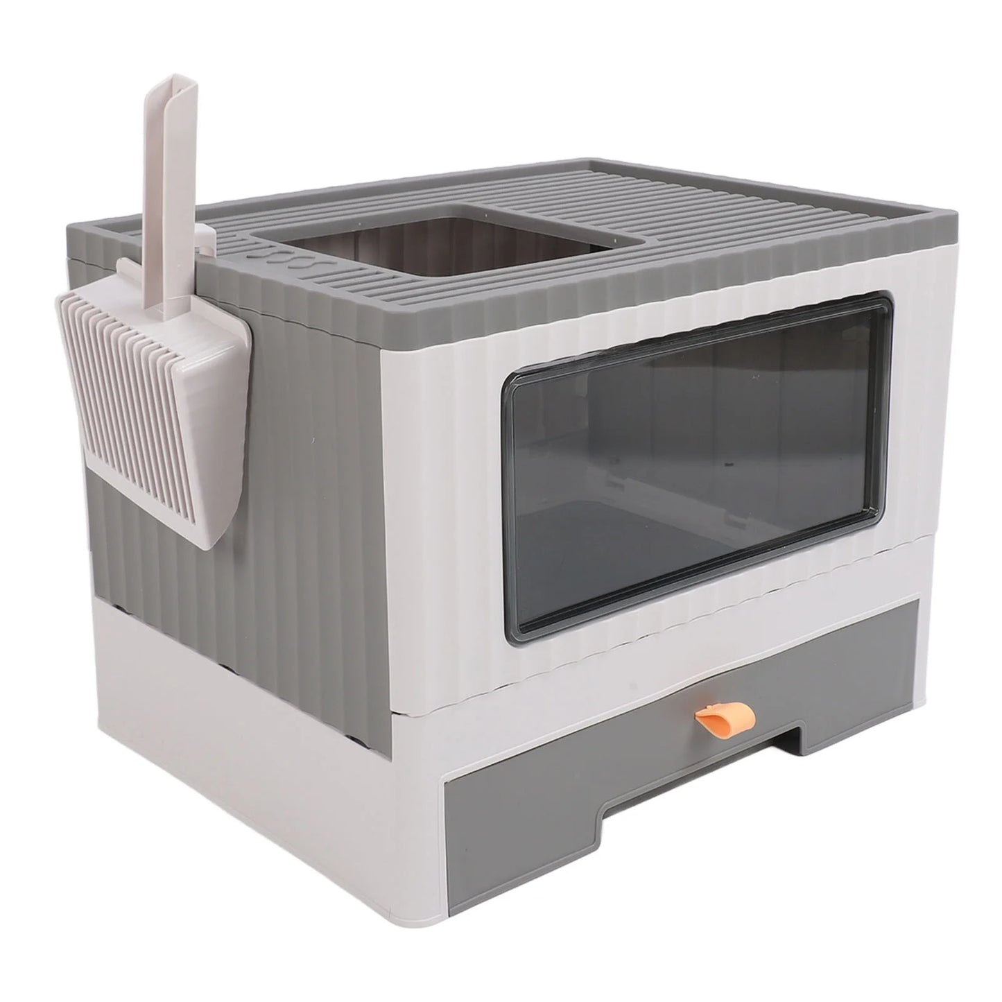 Enclosed Cat Litter Box Large with Lid Cover&Litter Scoop Foldable Cat Toilet Cat Self-Grooming Side Panel w/ Easy Cleaning Tray