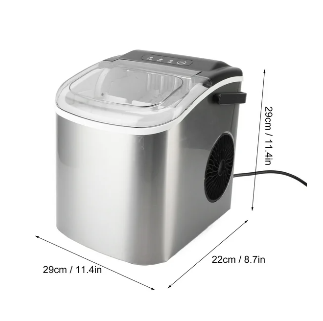 Fyydes Stainless Steel Countertop Ice Maker, 33Lbs In 24Hrs Ice 9 Cubes In 6 Mins, Auto-Cleaning with Ice Scoop and Basket