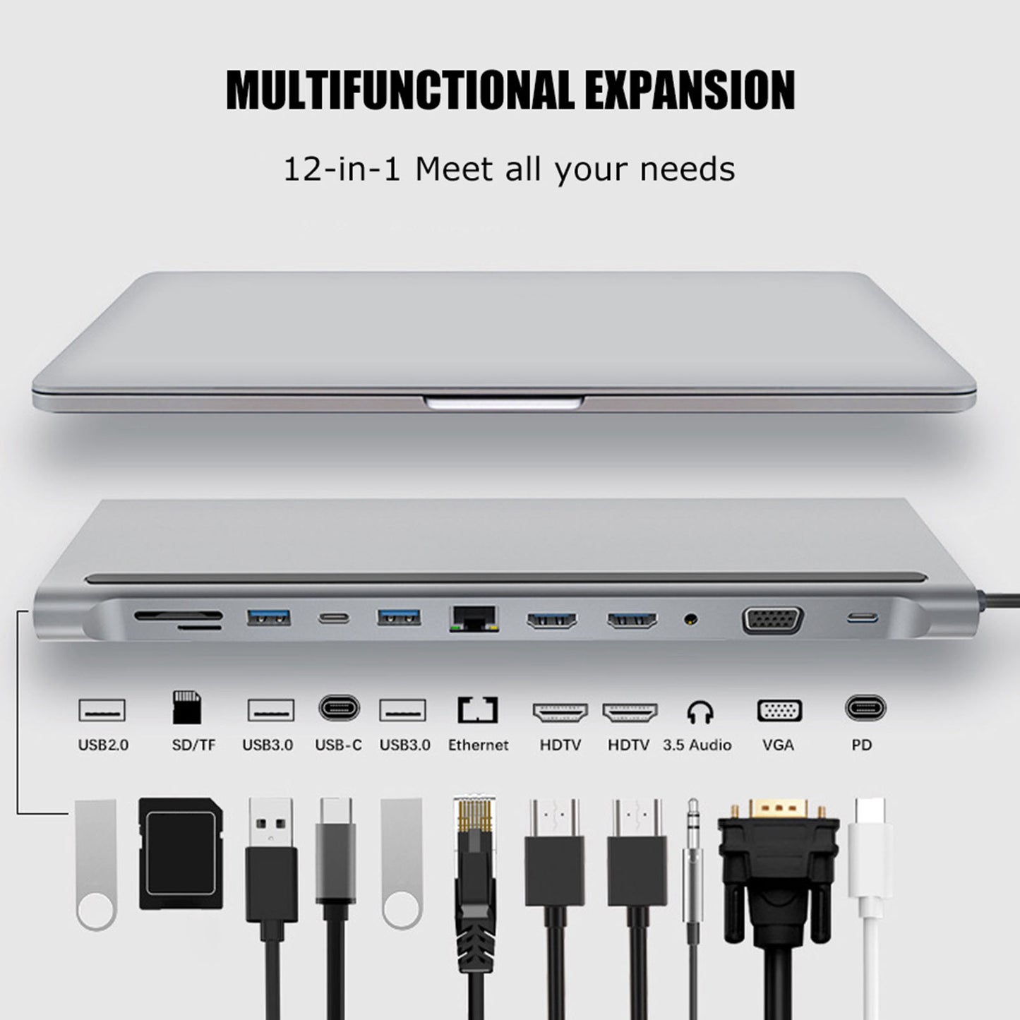 USB C Docking Station 12-in-1 USB C Hub with Dual HD-MI 4K Monitors Ports, 3 USB A Port, 87W PD Charging, TF/SD Card Reader, VGA, RJ45 LAN Port, USB C 3.0 Adapter for PC/Laptop/Phone