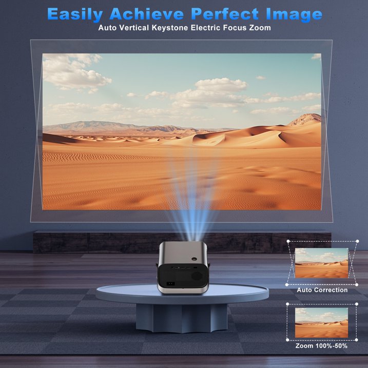 Mini Projector with WiFi and Bluetooth, 4K Support Portable Outdoor Movie Projector with Auto Keystone & 360°Adjustable Stand, 150'' Screen 1080P Proyector Compatible with TV Stick/iOS/Android/Laptop