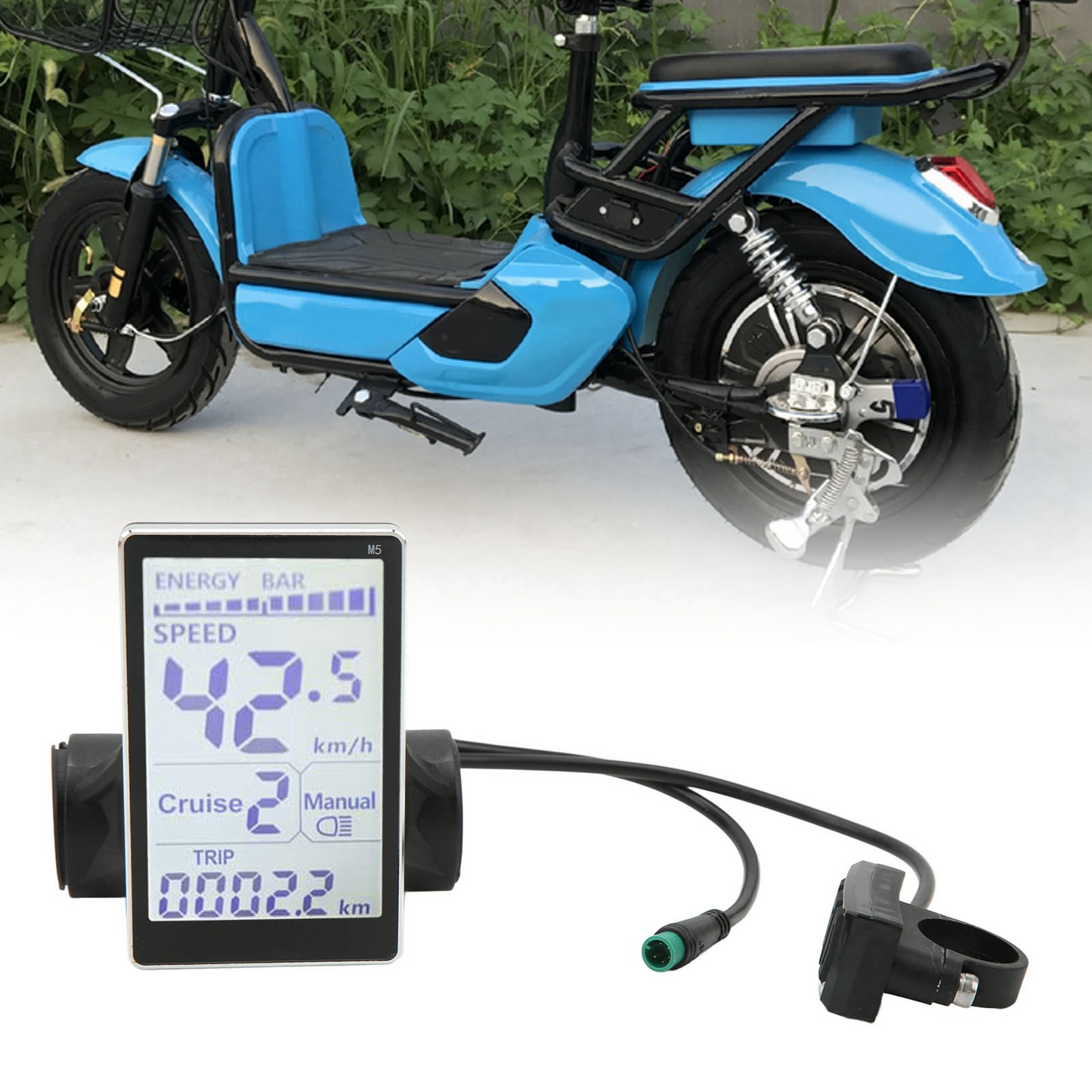 E Scooter LCD Display Meter, 5 Pin Universal M5 LCD Panel Screen Wear Resistant For 22.2mm Electric Bikes