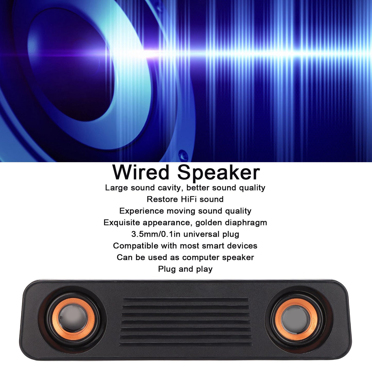 Long Speaker, 3.5mm Plug Wired Speaker 60Hz-20kHz for Computer for TV