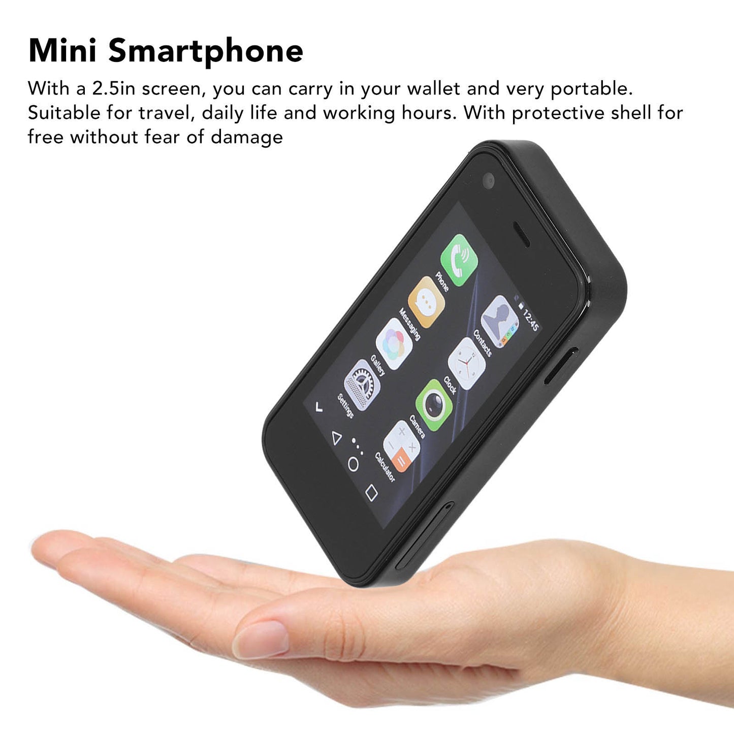 2.5 Inch 3G Mini Phone Android 9.0 Smartphone 2GB+16GB Memory Dual SIM with WiFi Hotspot Bluetooth Mp3 Mp4 for Kids Student (Black)