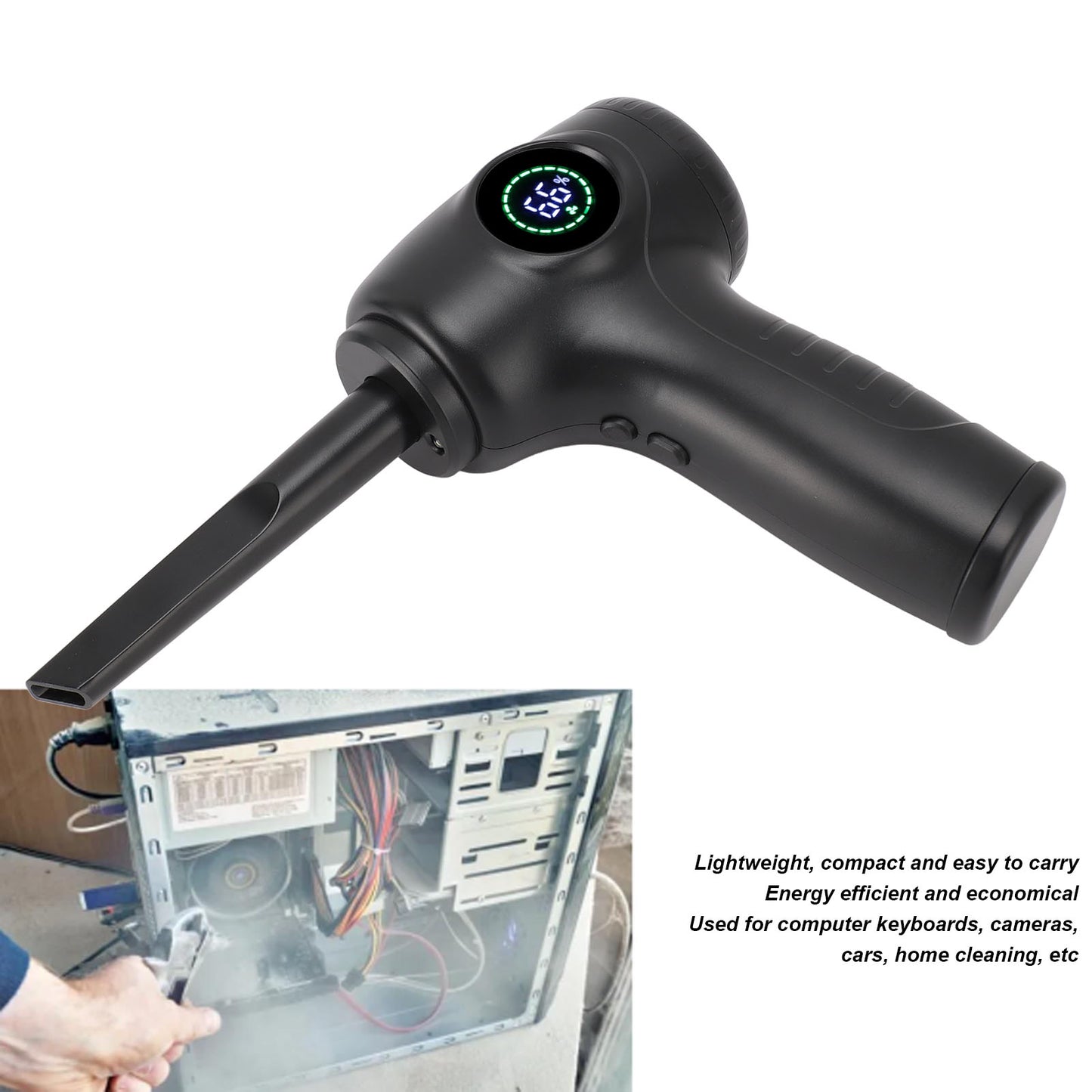 Compressed Air Duster 51000RPM 3 Gear Adjustable Multi-use Electric Duster with LED Light Portable Cordless Air Blower for PC Keyboard Cleaning Car Dusters No Canned Cleaner for Home Office, Black