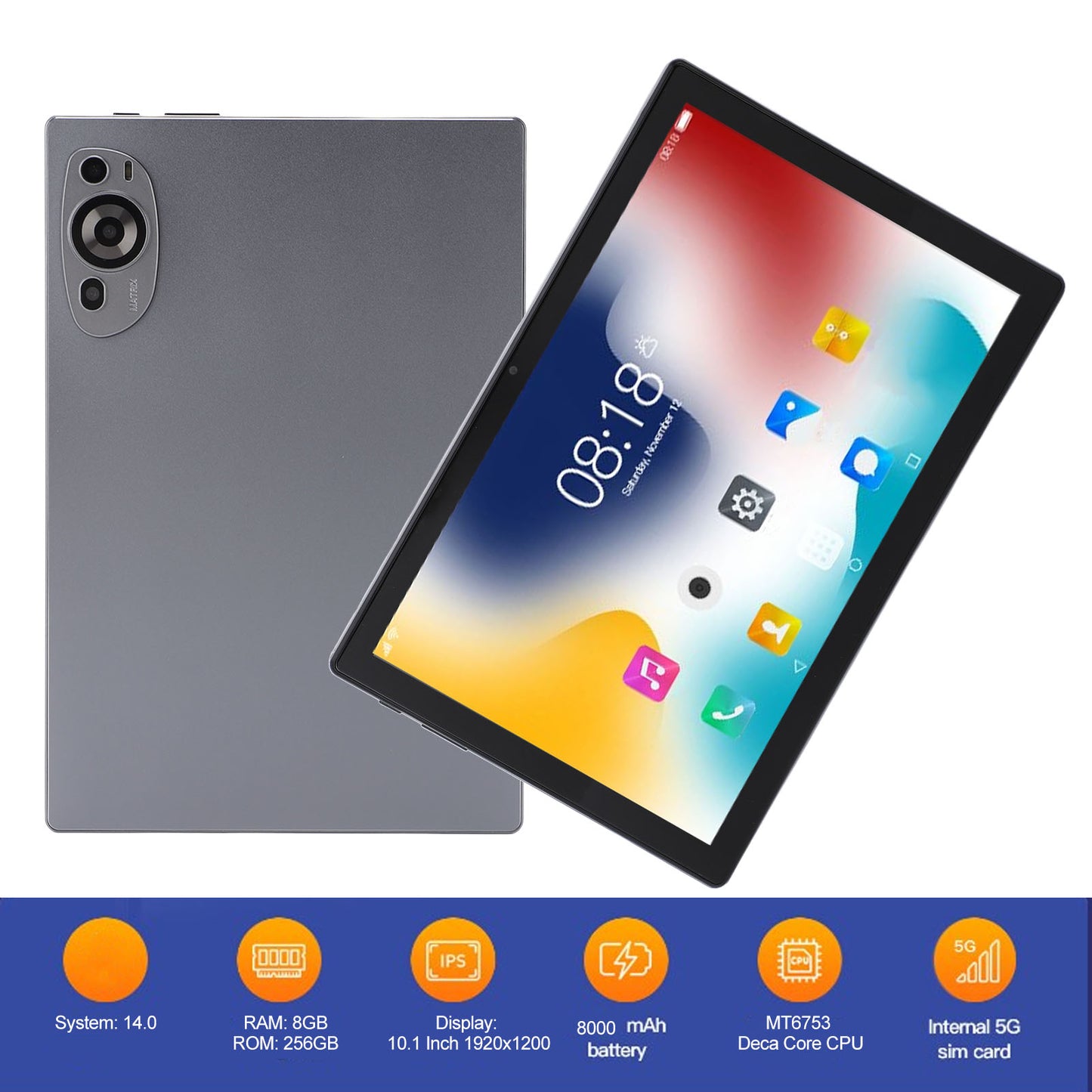 Android 14 Tablet, 10.1 Inch Android Tablets 8GB RAM 256GB ROM 128GB Expand, 1920*1080 IPS Screen Ten-Core Processor 8MP+20MP Dual Camera, Bluetooth WiFi Tablets for Kids, GMS, Gray