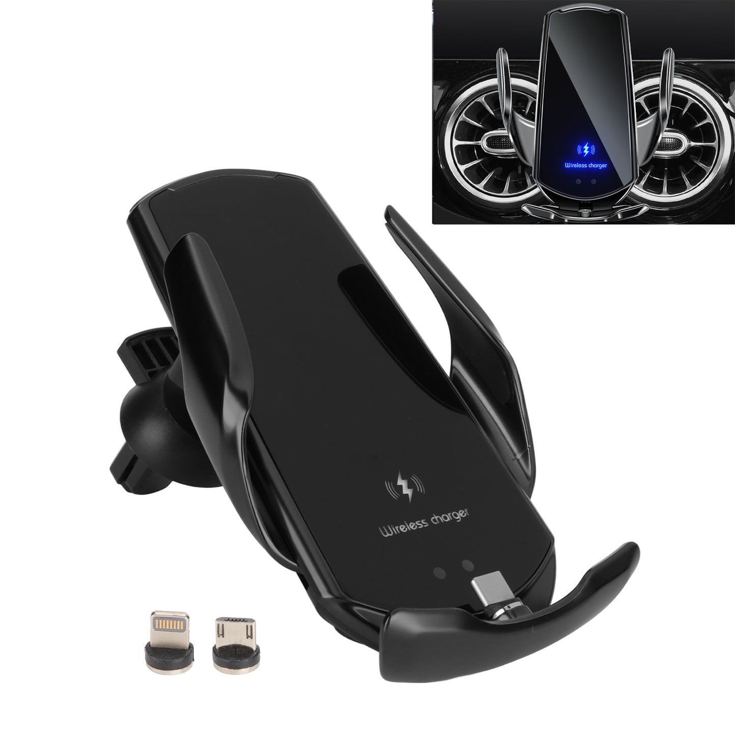 Car Mount Charger 15W Magnetic Wireless Car Charger, Fast Charging Air Vent Magnet Accessories Auto Clamping Phone Holder for iPhone 15/14/13/12, Samsung, Black