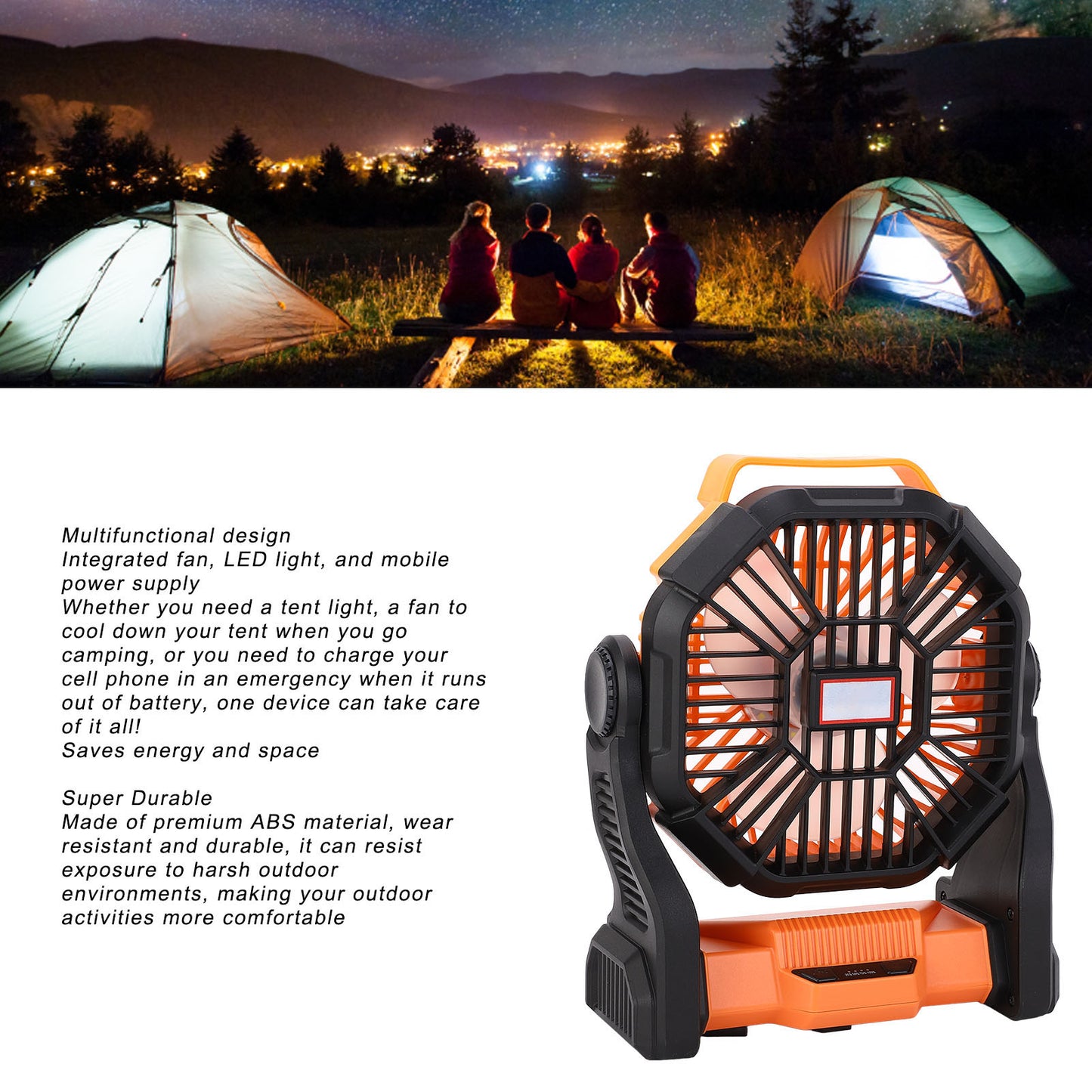 Camping Fans for Tent 8000mAh Portable Fan with LED Light & Hook USB Rechargeable Fan 4 Speeds for Outdoor Tent Travel Picnic Fishing Office Bedroom Desk Fan