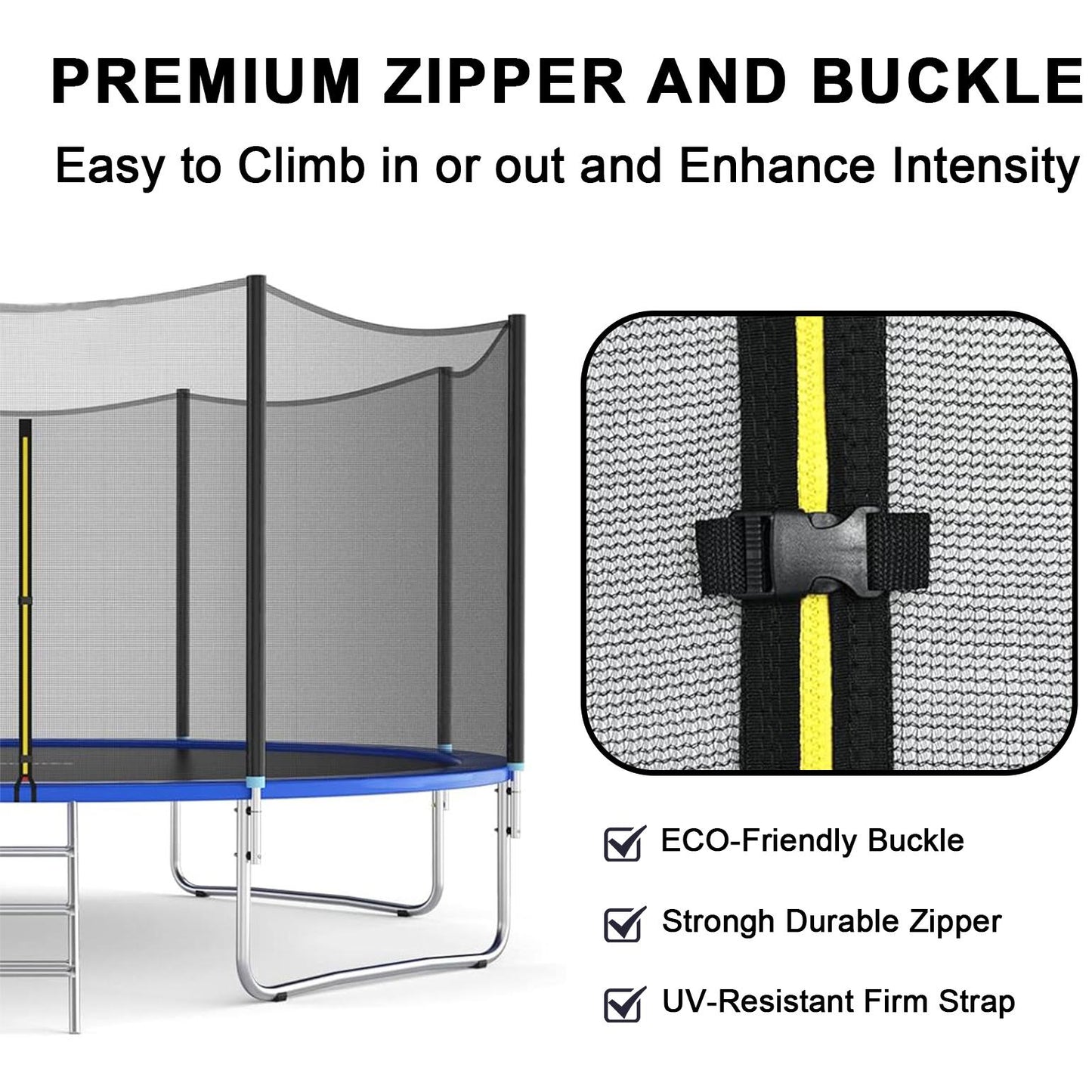 16FT Trampoline Replacement Safety Enclosure Net for 12 Sraight Poles, Trampoline Safety Net Replacement Enclosure Net for 16FT, Weather-Resistant, Tear-Proof, NET ONLY