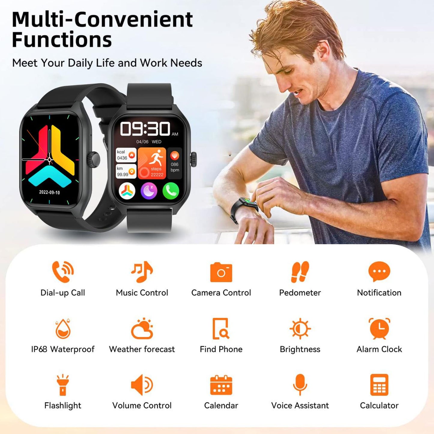 Smart Watch for Women Men, 1.96" Smartwatch (Answer/Make Call) for Android & iPhone, Fitness Tracker with 100+ Sport Modes, IP67 Waterproof Activity Tracker Sleep Monitor/Pedometer/Calories