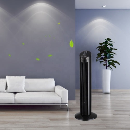 29 Inch 90 Degree Oscillating Tower Fan, Top Mounted Remote, 3 Speeds Mode & 38dB Low Noise Operating, 7.5H Timing, Black